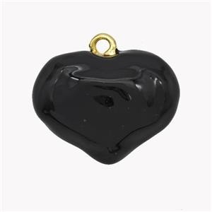 Copper Heart Pendant Black Enamel Gold Plated, approx 21mm