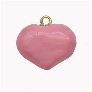 Copper Heart Pendant Pink Enamel Gold Plated, approx 25-30mm