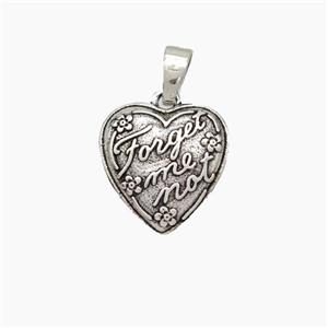 Copper Heart Pendant ForgetMeNot Antique Silver, approx 13mm