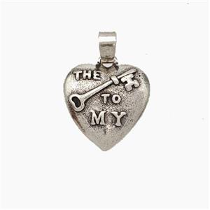 Copper Heart Key Pendant Antique Silver, approx 13mm