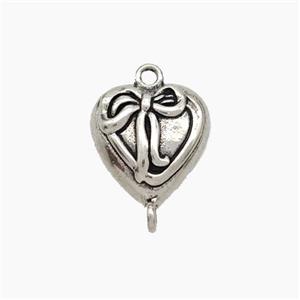 Copper Heart Connector Bowknot Antique Silver, approx 11-12mm