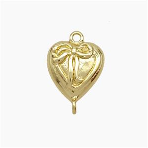 Copper Heart Connector Bowknot Gold Plated, approx 11-12mm