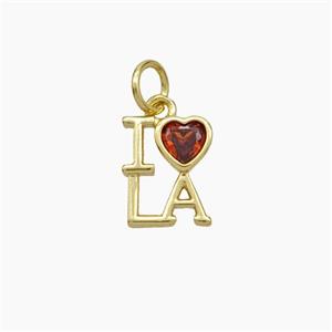 Copper LOVA Heart Pendant Pave Zirconia Gold Plated, approx 8-10mm