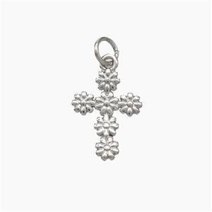 Copper Cross Pendant Flower Platinum Plated, approx 11-15mm