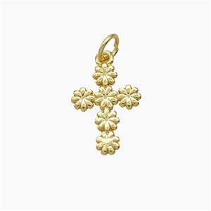 Copper Cross Pendant Flower Gold Plated, approx 11-15mm