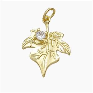 Copper Maple Leaf Pendant Pave Zirconia Gold Plated, approx 15-18mm