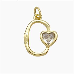 Copper Heart Pendant Pave Zirconia Gold Plated, approx 7mm, 10-15mm