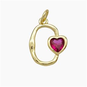 Copper Heart Pendant Pave Zirconia Gold Plated, approx 7mm, 10-15mm