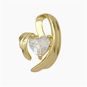 Copper Heart Pendant Pave Zirconia Angel Wings Gold Plated, approx 12-18mm