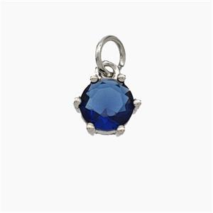 Blue Cubic Zirconia Pendant Copper Platinum Plated, approx 8mm