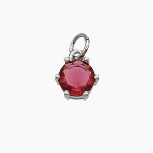 Red Cubic Zirconia Pendant Copper Platinum Plated, approx 8mm