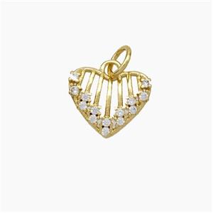 Copper Heart Pendant Micropave Zirconia Gold Plated, approx 11.5mm