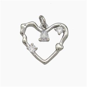 Copper Heart Pendant Pave Zirconia Platinum Plated, approx 17mm