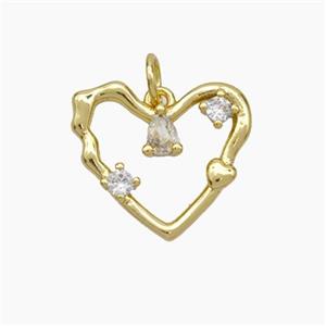 Copper Heart Pendant Pave Zirconia Gold Plated, approx 17mm