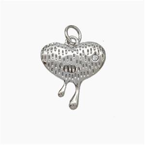 Copper Heart Pendant Pave Zirconia Platinum Plated, approx 15mm