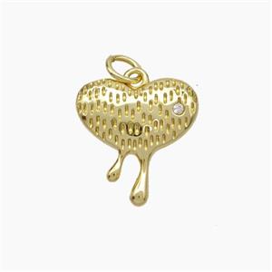 Copper Heart Pendant Pave Zirconia Gold Plated, approx 15mm