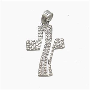 Copper Cross Pendant Pave Zirconia Platinum Plated, approx 13-18mm