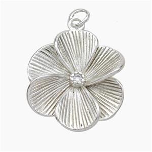 Copper Flower Pendant Pave Zirconia Platinum Plated, approx 20mm