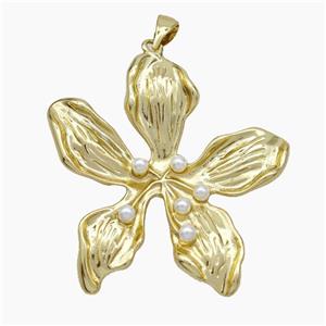 Copper Flower Pendant Pave Pearlized Resin Gold Plated, approx 38mm