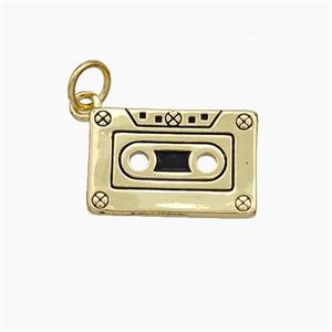 Cassette Tape Charms Copper Pendant Black Enamel Gold Plated, approx 10-16mm