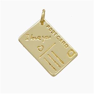 Post Card Charms Copper Pendant ILoveYou Gold Plated, approx 11.5-18mm