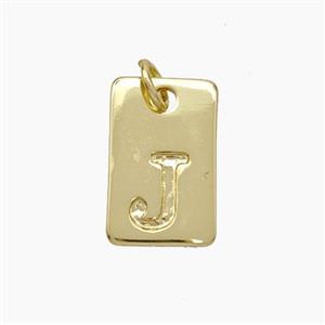 Copper Card Pendant Letter-J Gold Plated, approx 10-16mm