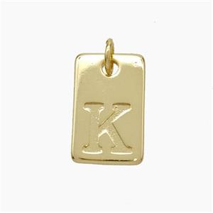 Copper Card Pendant Letter-K Gold Plated, approx 10-16mm