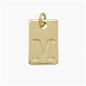 Copper Card Pendant Letter-M Gold Plated, approx 10-16mm