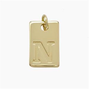 Copper Card Pendant Letter-N Gold Plated, approx 10-16mm