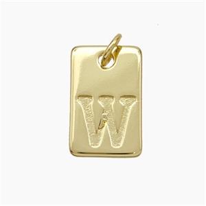 Copper Card Pendant Letter-W Gold Plated, approx 10-16mm