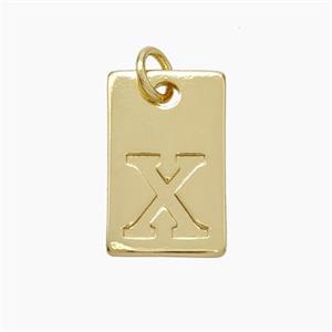 Copper Card Pendant Letter-X Gold Plated, approx 10-16mm