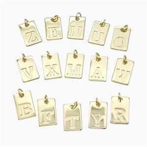 Copper Card Letter Pendant Alphabet Gold Plated Mixed, approx 10-16mm