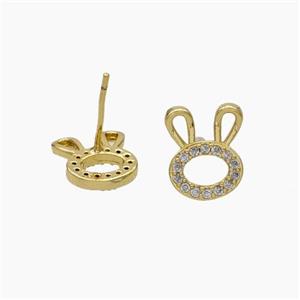 Copper Rabbit Stud Earrings Pave Zirconia Gold Plated, approx 9-12mm