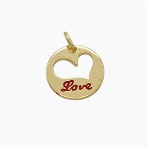 Copper Heart Pendant Enamel Love Gold Plated, approx 12.5mm