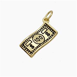 Banknote Charms Copper Pendant Black Enamel Gold Plated, approx 7.5-15mm