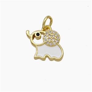 Copper Elephant Pendant Pave Zirconia White Enamel Gold Plated, approx 9-12mm