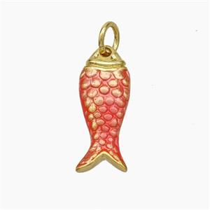 Copper Fish Pendant Red Painted Gold Plated, approx 7-18mm