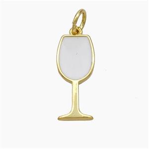 Wine Cup CHarms Copper Pendant White Enamel Gold Plated, approx 7-16.5mm