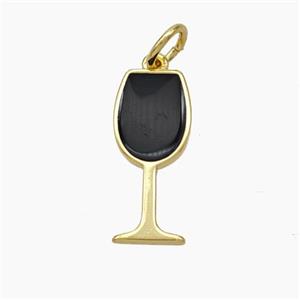 Wine Cup CHarms Copper Pendant Black Enamel Gold Plated, approx 7-16.5mm