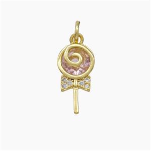 Lollipop Candy Charms Copper Pendant Pave Zirconia Gold Plated, approx 8-15mm