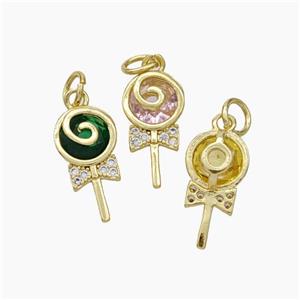 Lollipop Candy Charms Copper Pendant Pave Zirconia Gold Plated Mixed, approx 8-15mm