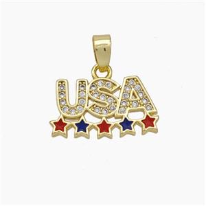 Copper USA Pendant Pave Zirconia Gold Plated, approx 10-16mm