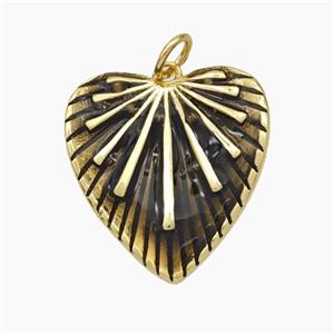 Copper Heart Pendant Black Painted Gold Plated, approx 19-20mm