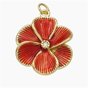 Copper Flower Pendant Red Painted Gold Plated, approx 22mm