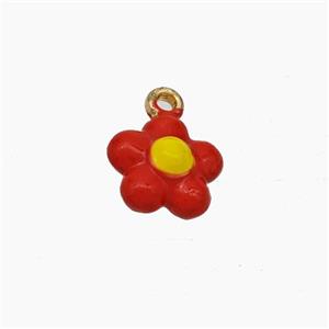 Copper Flower Pendant Red Enamel Gold Plated, approx 10mm