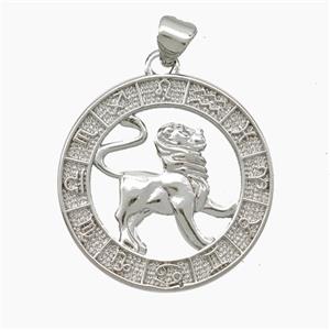 Copper Leo Pendant Zodiac Circle Platinum Plated, approx 23mm