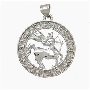 Copper Sagittarius Pendant Zodiac Circle Platinum Plated, approx 23mm