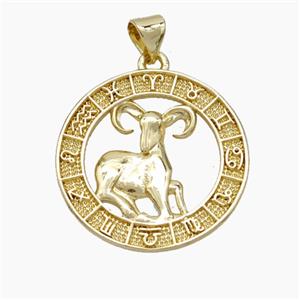 Copper Aries Pendant Zodiac Circle Gold Plated, approx 23mm