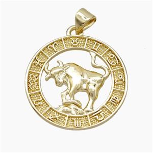 Copper Taurus Pendant Zodiac Circle Gold Plated, approx 23mm