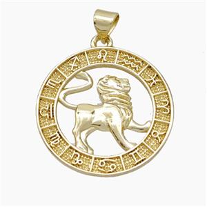 Copper Leo Pendant Zodiac Circle Gold Plated, approx 23mm